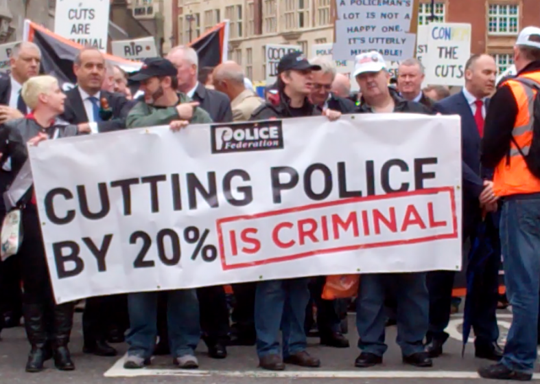 Police Protest London – first of kind – video thousands of police could lose jobs