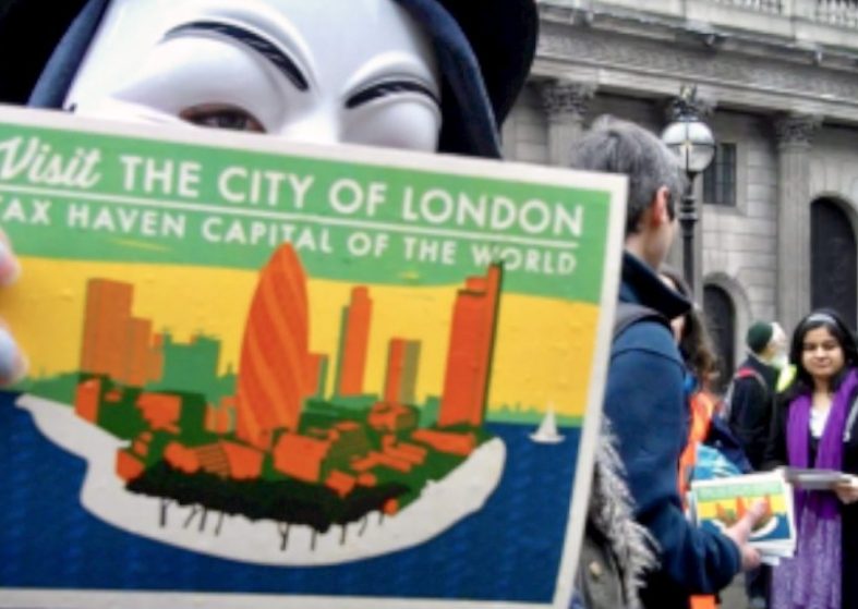 London Global Tax Haven Hub – another protest London Global Tax Haven - supporter