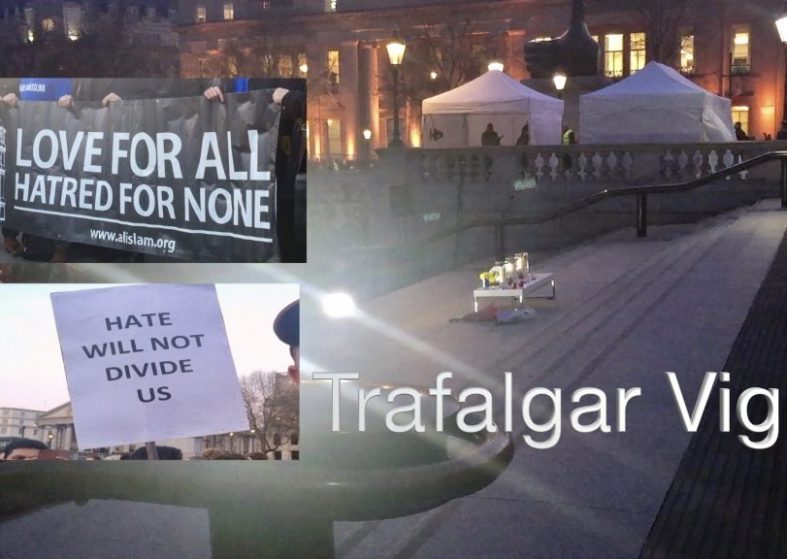 Trafalgar Vigil – thousands paid tribute after London attack. 22 March 2017 Trafalgar Vigil