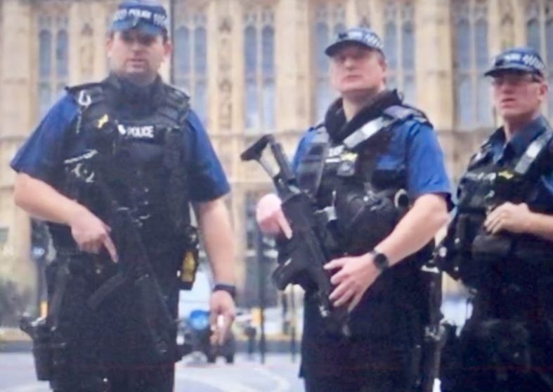 Armed Police at Westminster Crash Site – watch police capture the driver Armed Police at Westminster Crash Site