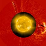 solar wind particles fly around