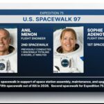 two astronauts install space-to-ground antenna